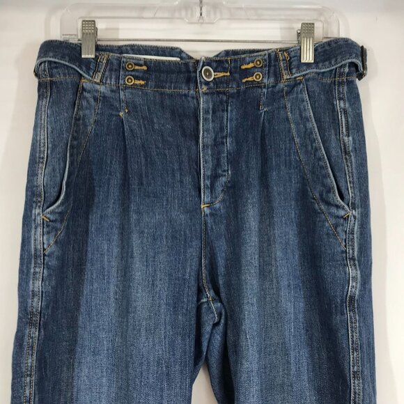 PILCRO - WOMEN'S 27 - BLUE DENIM ADJUSTABLE WAIST COTTON BLEND LOOSE WIDE JEANS - Picture 2 of 9